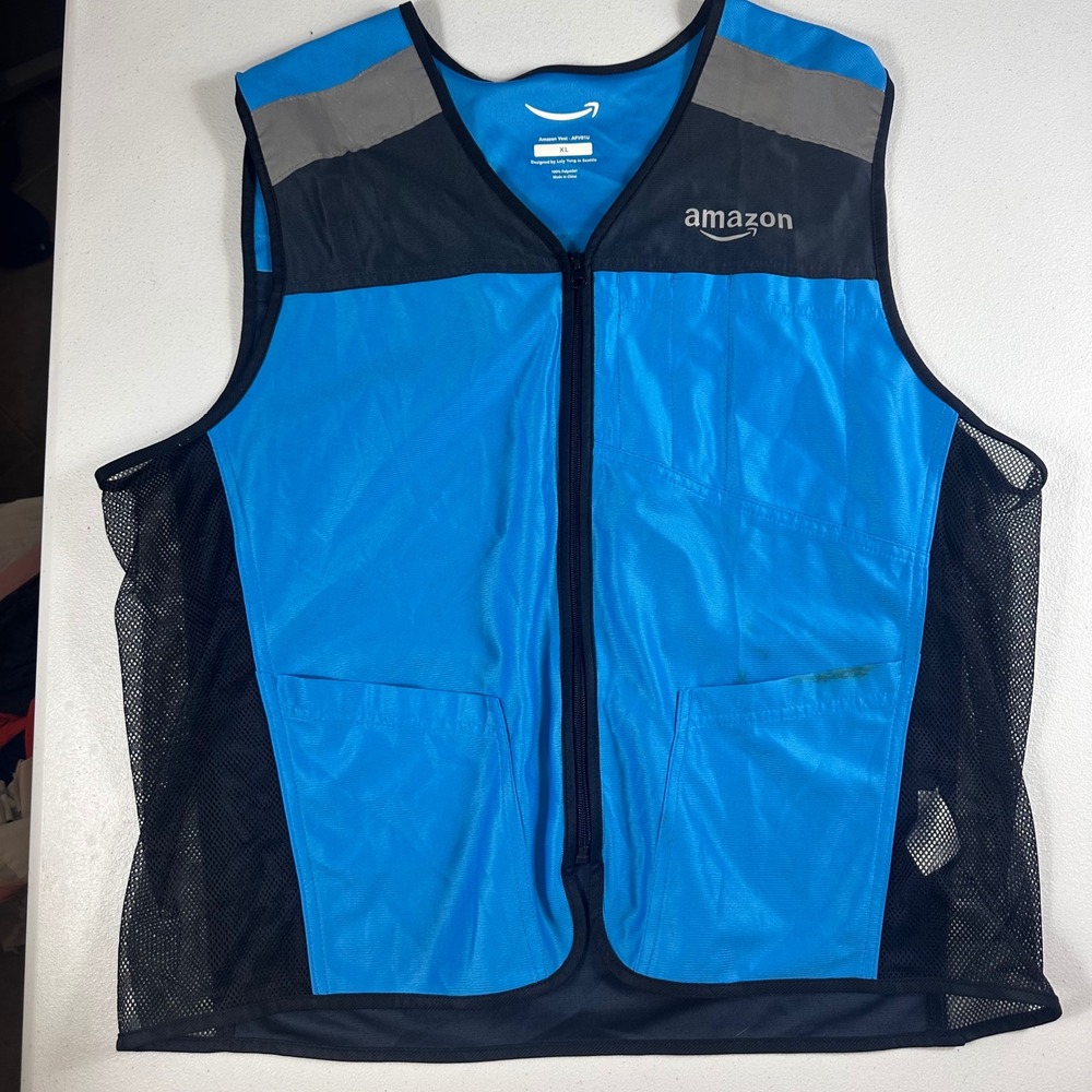 Amazon Vest Mens XL Blue Zip Reflective Safety Delivery Driver Workwear AFV01U